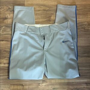 Nike Light Gray Baseball Pants with Blue Logo and Stripe